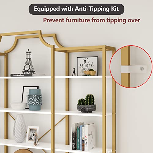 Triple Wide 5-Tier Bookshelf, 70.87" L x 79.13" H Extra Large Gold Bookcase,