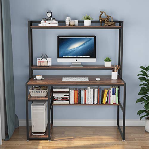 Computer Desk with Hutch and Shelves, 47 Inches Home Office Desk with Bookshelves