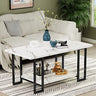 Faux Marble Top Rectangular Coffee Table with Black Metal Frame