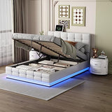 3-Pieces Bedroom Sets, Upholstered Bed with LED Lights, Hydraulic Storage System