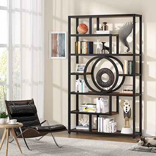 72 Inch Bookshelf Geometric Bookcase, 8-Tier Industrial Book Shelf with 11 Open Shelvings