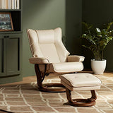 Morgan Stucco Swivel Faux Leather Recliner with Ottoman Chair