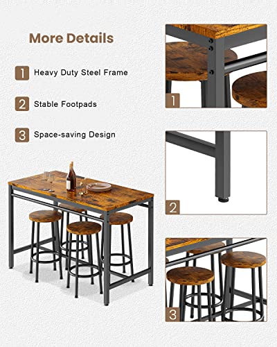 Kitchen Table and Chairs for 4, Industrial Counter Height Pub Dining