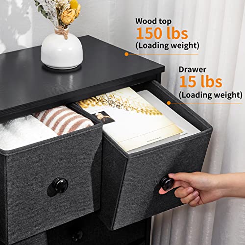 10 Drawer Dresser for Bedroom Fabric Storage Tower Wide Black Dresser with Wood
