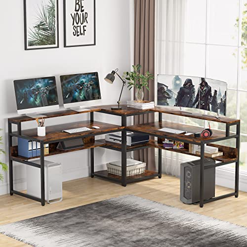 L-Shaped Computer Desk with Storage Shelves