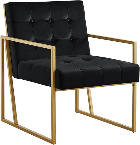 Modern Black Velvet Button Tufted Accent Chair