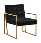 Modern Black Velvet Button Tufted Accent Chair