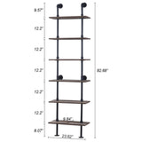 Industrial Bookshelf, 6-Tier Industrial Pipe Bookshelf, Wall Mounted Ladder Shelves