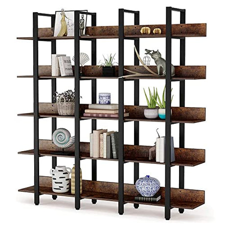 Rustic Triple Wide 5-Tiers Open Bookcase