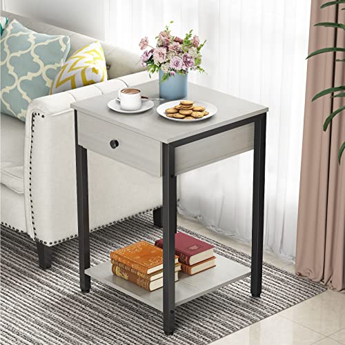 Nightstand Set of 2 Modern End Table Side Table with Drawer and Storage Shelf Wood Night
