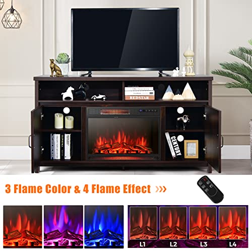 Electric Fireplace TV Stand, for TVs up to 65 Inches, with 25 Inch 1350W Reccessed Faux Fireplace
