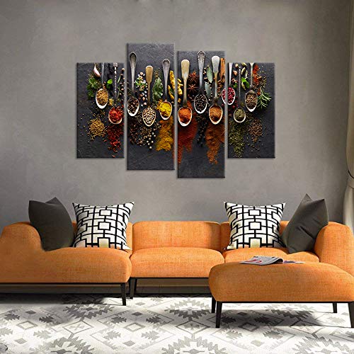 Kitchen Pictures Wall Decor 4 Pieces Couful Spice in Spoon Vintage Canvas
