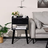 Black Nightstand, Bed Side Table with Drawer Open Shelf, Wood Nightstands