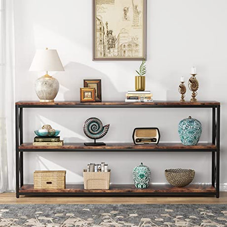 70.86 Inch Rustic Console Sofa Table with Open Shelf