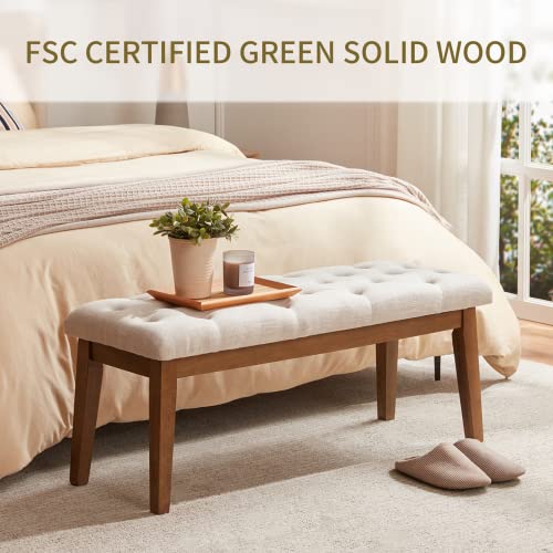 Button-Tufted Bench for End of Bed, Entryway Bench with Upholstered Linen Fabric