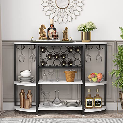 Wine Rack Table, 47 Inch Modern Wine Bar Cabinet with Storage