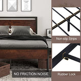 14 Inch Queen Size Metal Platform Bed Frame with Wooden Headboard and Footboard