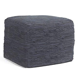 Fredrik Square Pouf, Footstool, Upholstered in Dark Blue Woven Leather