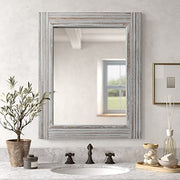 Hand-Made Wooden Spliced Wall Mirror for Bathroom, Rustic Farmhouse Vanity Mirror