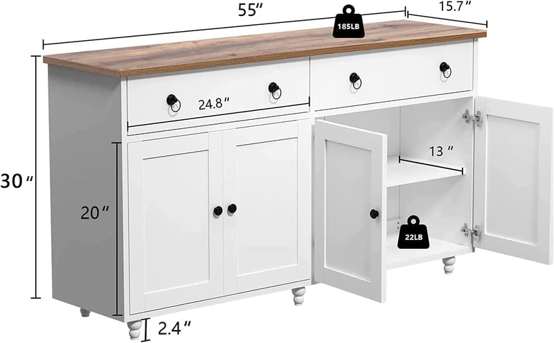 Sideboard Buffet Cabinet 55” Kitchen Buffet Storage Cabinet Coffee Bar Cabinet