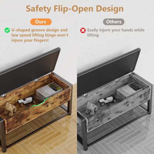 Shoe Storage Bench, Entryway Bench with Large Lift Top Storage Box and Leather Padded