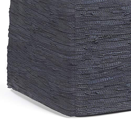 Fredrik Square Pouf, Footstool, Upholstered in Dark Blue Woven Leather