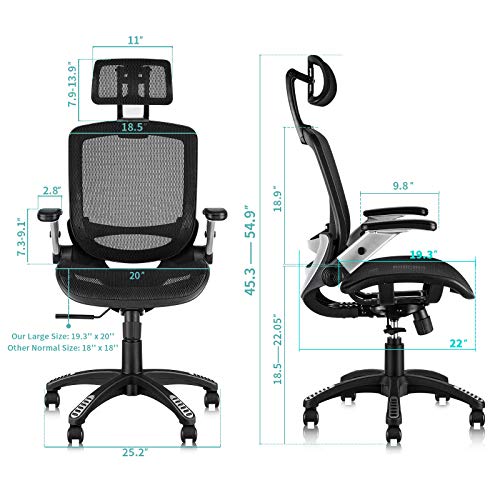 High Back Desk Chair - Adjustable Headrest with Flip-Up Arms