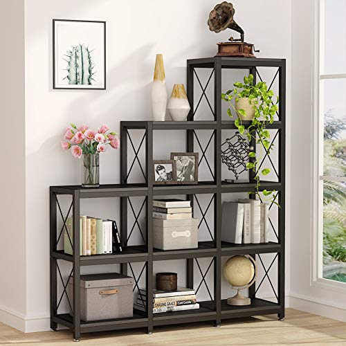 12 Shelves Bookshelf,Industrial Ladder Corner Bookshelf 9 Cubes Stepped Etagere Bookcase