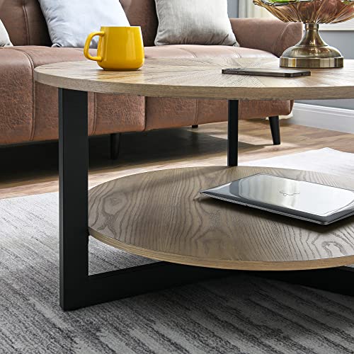 Round Coffee Table with Storage, Farmhouse Coffee Table for Living Room