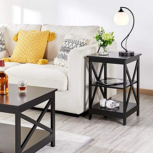 , X-Design Occasional Set with 1 Coffee Table and 2 Sofa Side End Tables, Black