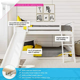 Low Bunk Bed, Twin-Over-Twin Bed Frame For Kids With Slide, White