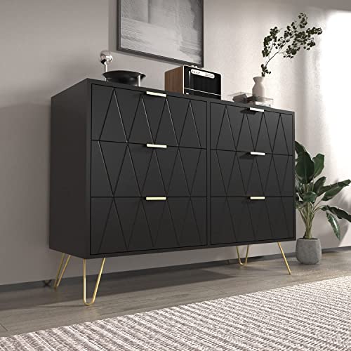 6 Drawer Dresser ,Modern Dresser Chest with Wide Drawers and Metal Handles