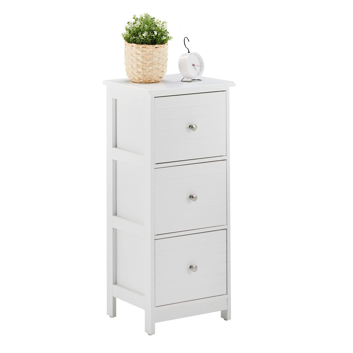 Narrow White Storage Cabinet with 3 Drawers