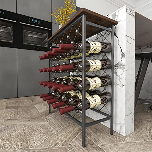 Wine Rack Freestanding Floor with Table Top Wood - Holds 40 Bottles Metal Wine Storage