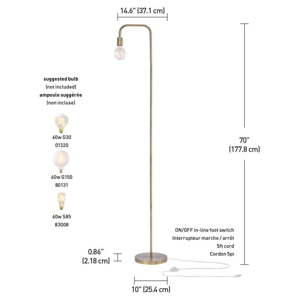 Globe Electric 67068 Holden 70" Floor Lamp, Matte Brass