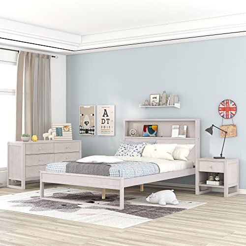 Designs 3 Pieces Bedroom Set Full Size Platform Bed with