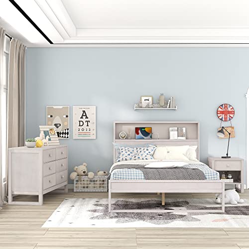 Designs 3 Pieces Bedroom Set Full Size Platform Bed with