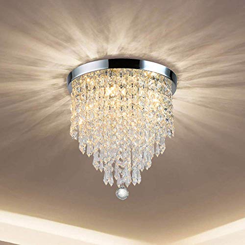 4-Lights Mini Crystal Chandelier, Modern Crystal Flush Mount Ceiling Light