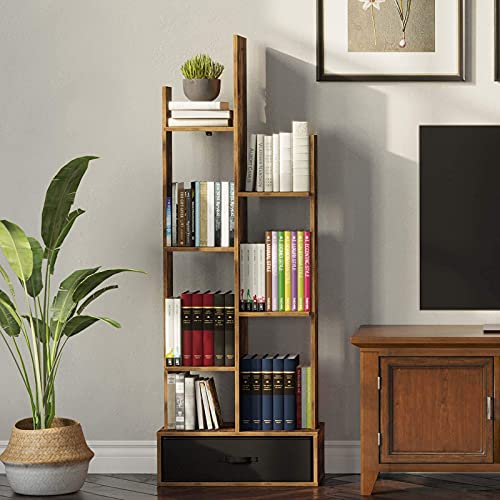 Bookshelf with Drawer,Free Standing Book Shelf Industrial Shelf Free Standing Storage Shelf for Bedroom