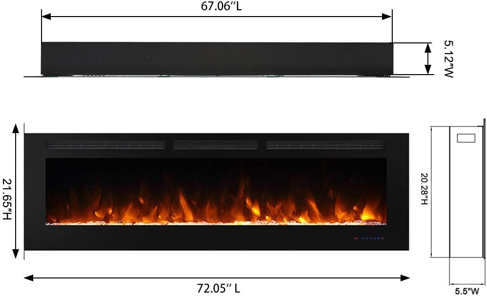 72" Recessed Electric Fireplace Insert