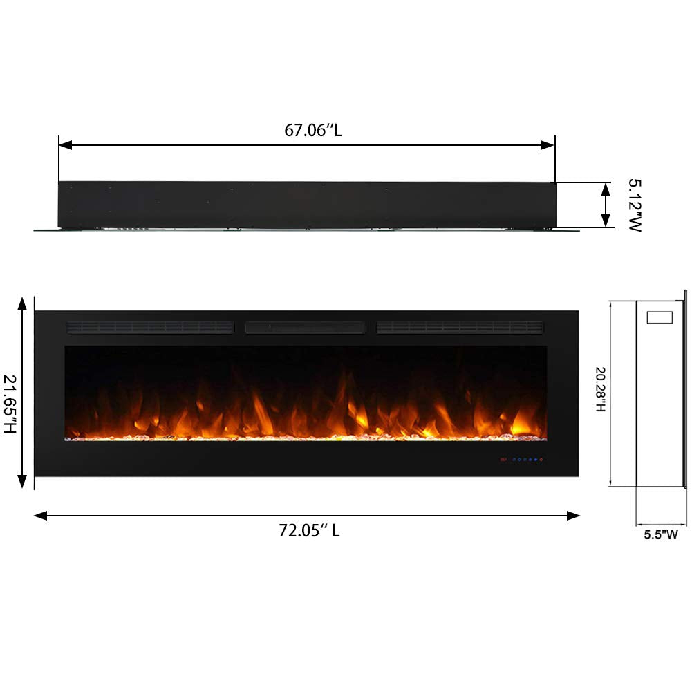 72" Recessed Electric Fireplace Insert