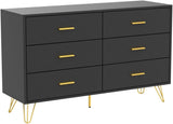 Black Dresser for Bedroom, Modern Dresser for Bedroom, 6 Drawer Double Dresser