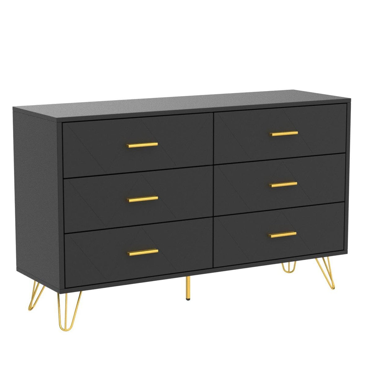 Black Dresser for Bedroom, Modern Dresser for Bedroom, 6 Drawer Double Dresser