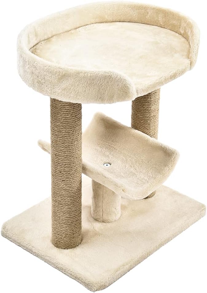 Top Platform Cat Tree With Scratching Post - 18 x 14 x 22 Inches, Beige