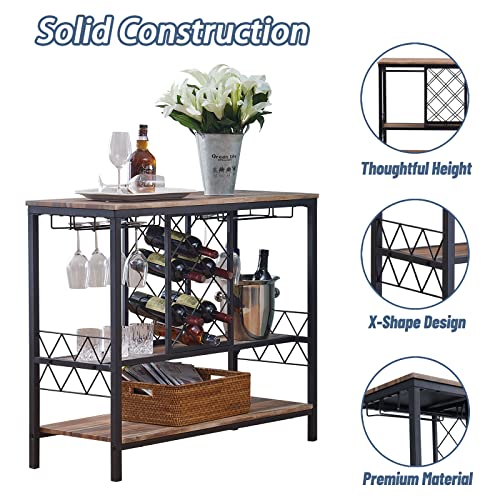 Industrial Wine Rack Table for Liquor and Glasses