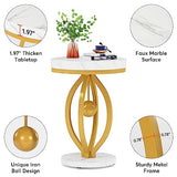 Gold Round End Table, Faux Marble Sofa Side Table, Modern Nightstand with Unique Iron