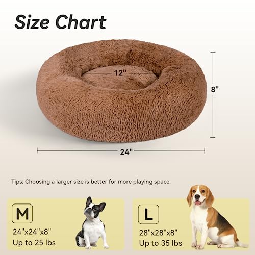 Calming Dog Bed - Anti Anxiety with Removable Cover  Fluffy Plush Faux