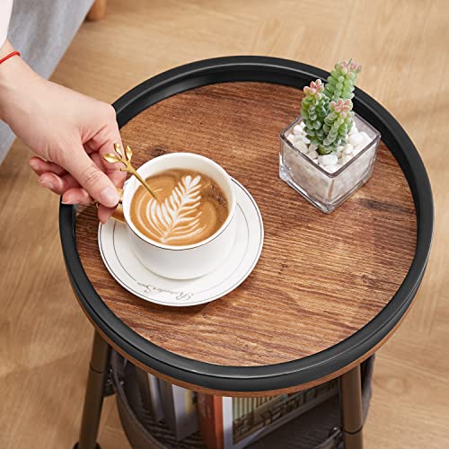 3 Legs Round End Table, 2 Tier Round Side Table with Storage Basket