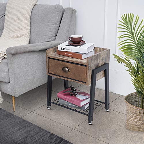 Modern Night Stand, Brown Night Stand with Storage Drawer and Opening Shelf
