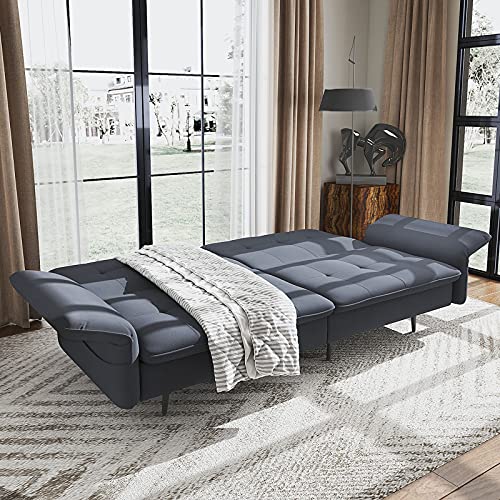 HONBAY Convertible Folding Futon Sleeper Sofa Bed for Small Space Tufted Sleeper Couch Bed with Adjustable Armrest, Bluish Grey